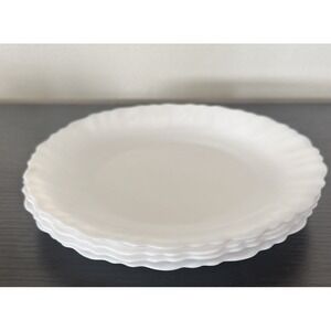 VTG Arcopal France White Milk Glass Scalloped Set of 4 Salad or Dessert Plates